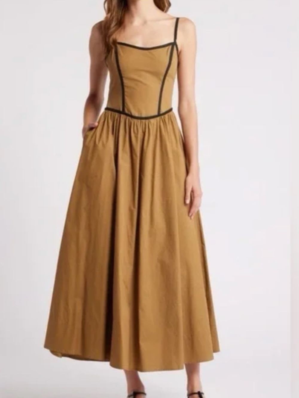 Moon River Tan Midi Sundress